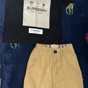 Burberry Black Tee and Beige Shorts Ensemble